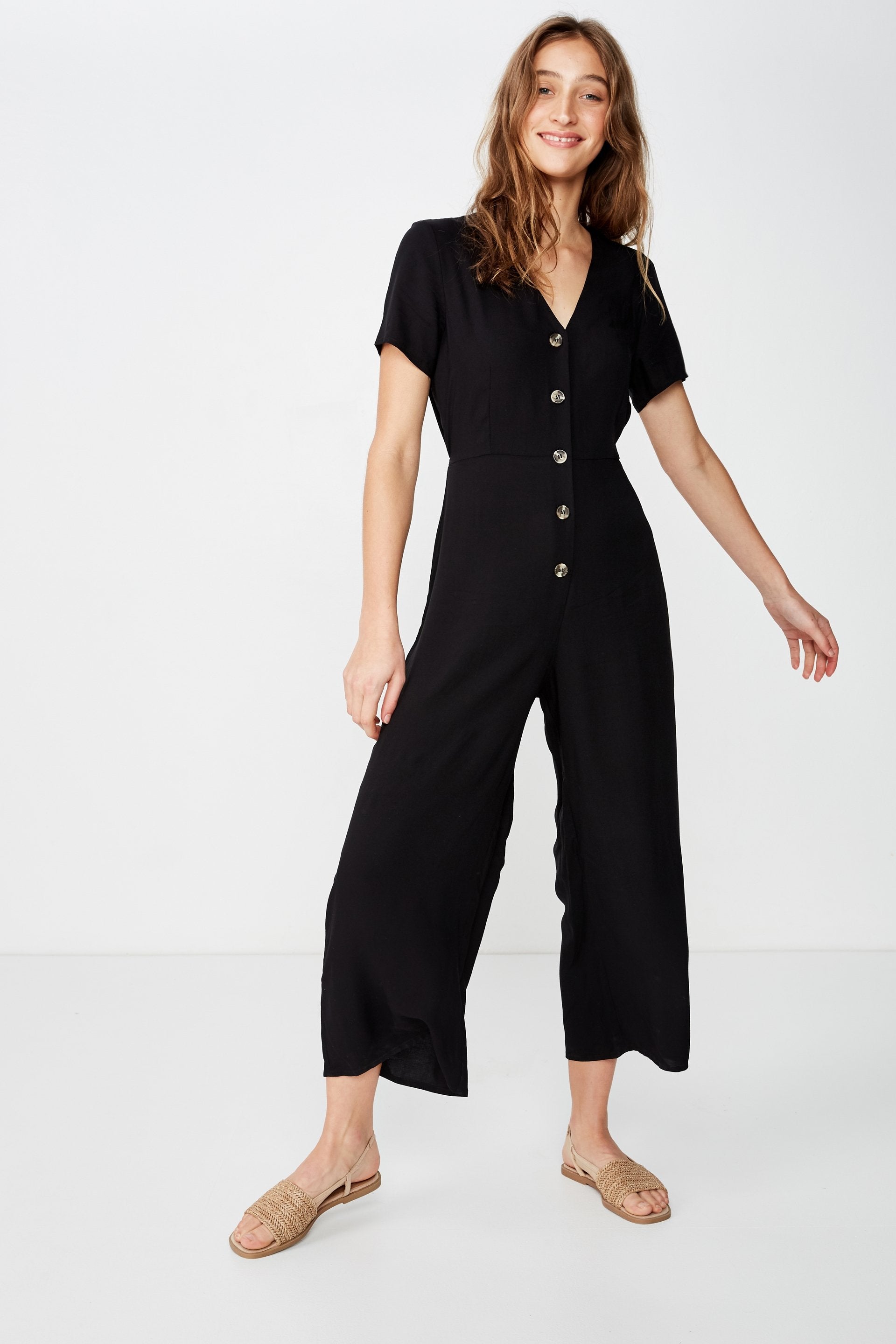 Woven Juniper Short Sleeve Jumpsuit